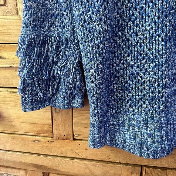 Women's Tyler Boe 8 Blue White Open Knit Fringe Sleeve Sweater - Picture 9 of 10